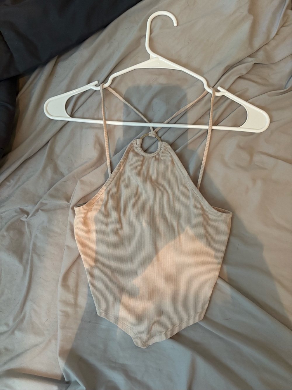 Beige Ribbed Halter Crop Top - Picture 1 of 2